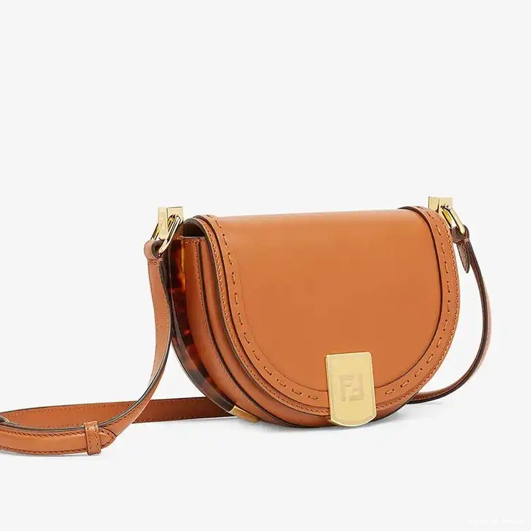 Vintage HOT Fendi Logo Leather Bag ROMA Calf Brown In Moonlight 0501